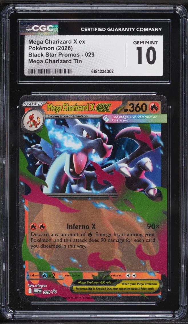 2026 #29 Mega Charizard X EX CGC 10 Pokemon Mega Evolution Black Star Promo Tin