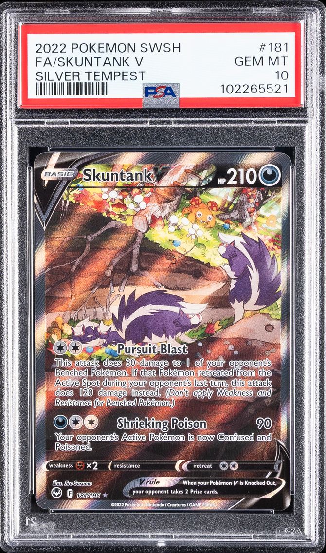 2022 #181 Full Art/Skuntank V PSA 10 Sword & Shield Silver Tempest Pokemon