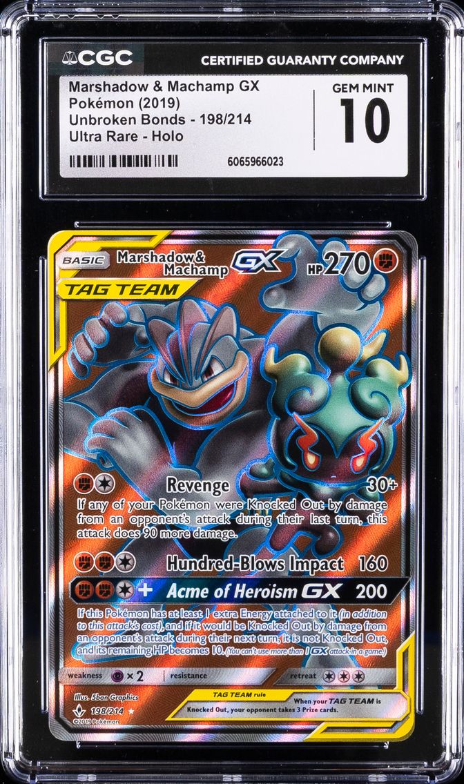 2019 #198 Full Art/Marshadow & Machamp GX CGC 10 Sun & Moon Unbroken Bonds Pokemon
