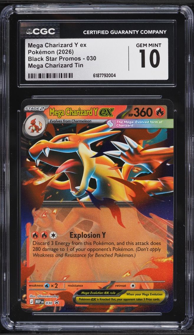 2026 #30 Mega Charizard Y Ex CGC 10 Pokemon Mega Evolution Black Star Promo Tin