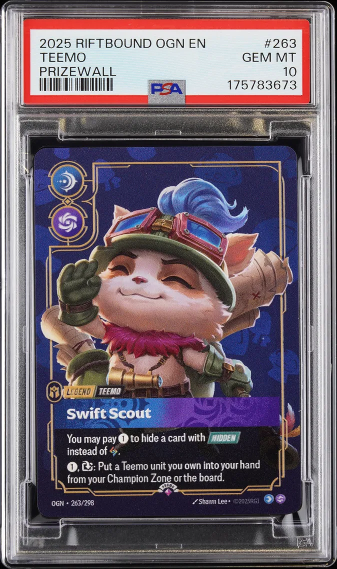 2025 #263 Teemo - Swift Scout PSA 10 Riftbound: League of Legends Ogn-Origins Plated Legends