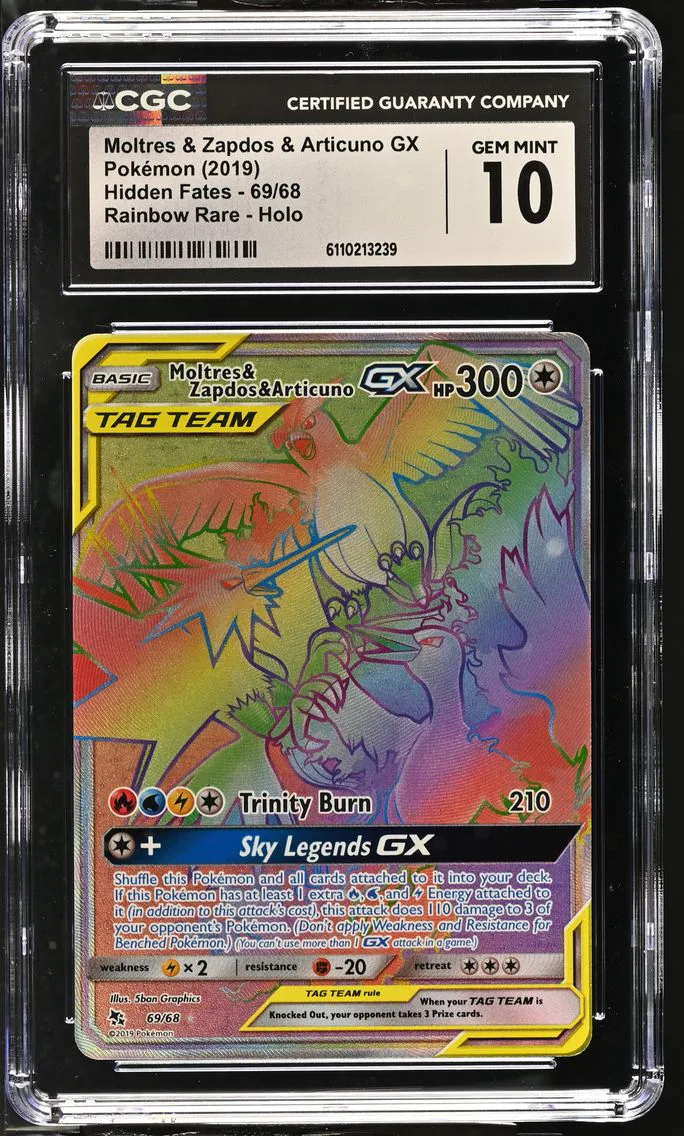 2019 #69 Moltres & Zapdos & Articuno GX CGC 10 Hidden Fates - English