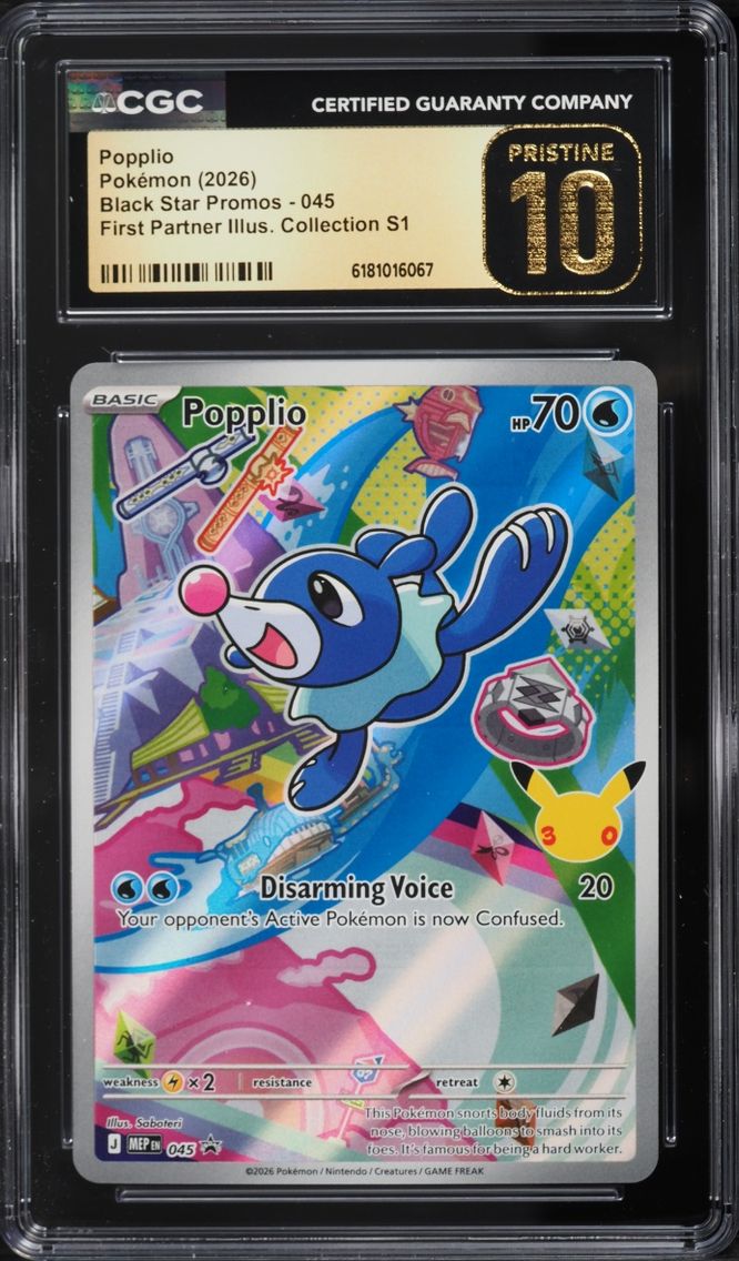 2026 Pokemon Mega Promo First Partner Illustration S1 Full Art Popplio #45 CGC 10 PRISTINE