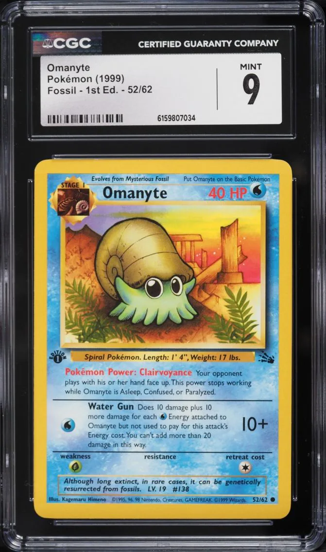 1999 #52 Omanyte CGC 9 Pokemon Fossil 1st Edition
