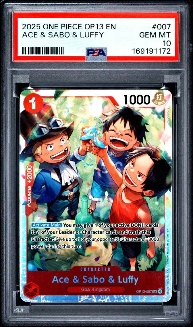 2025 #007 Ace & Sabo & Luffy PSA 10 One Piece OP13-Carrying on His Will