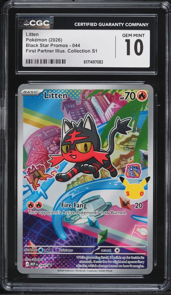 2026 Pokemon Mega Evolution Promo First Partner Illustration Full Art Litten #44 CGC 10 GEM