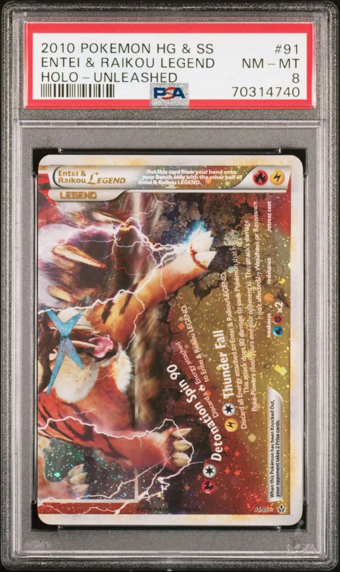 2010 #91 Entei & Raikou Legend-Holo PSA 8 Heartgold & Soulsilver Unleashed