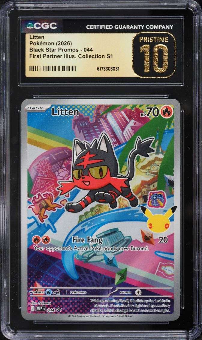 2026 Pokemon Mega Evolution Promo First Partner Illustration S1 Full Art Litten #44 CGC 10