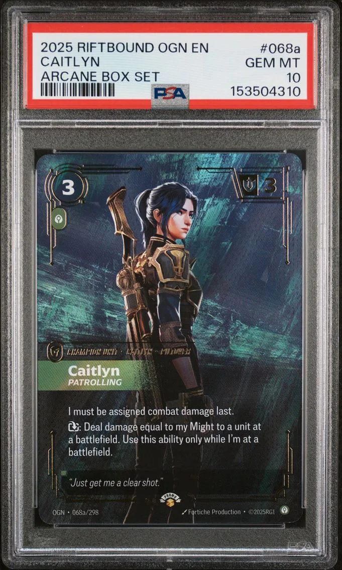 2025 #068a Caitlyn - Patrolling PSA 10 Riftbound: League of Legends Ogn-Origins