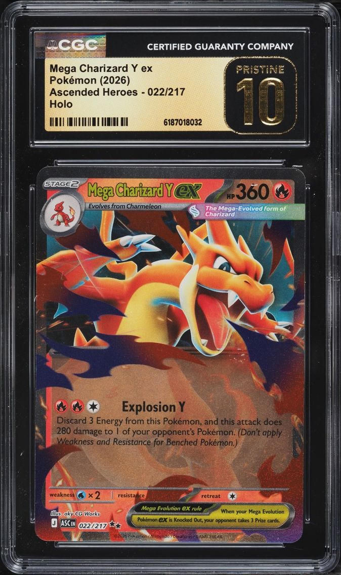 2026 #22 Mega Charizard Y EX CGC 10 Pokemon Mega Evolution Ascended Heroes Holo