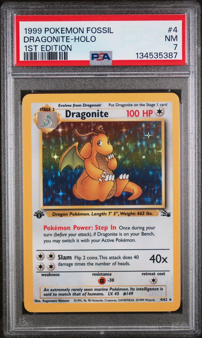 1999 #4 Dragonite-Holo 1st Edition PSA 7 Fossil