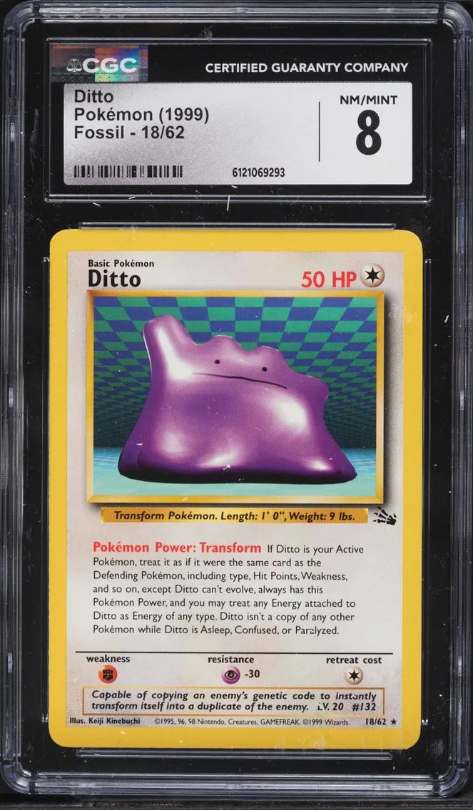 1999 Pokemon Fossil Ditto #18 CGC 8 NM-MT