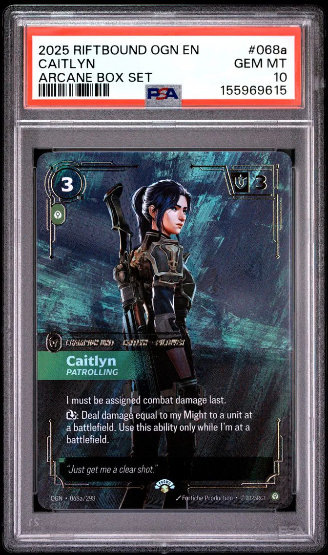 2025 #068a Caitlyn - Patrolling PSA 10 Riftbound: League of Legends Ogn-Origins