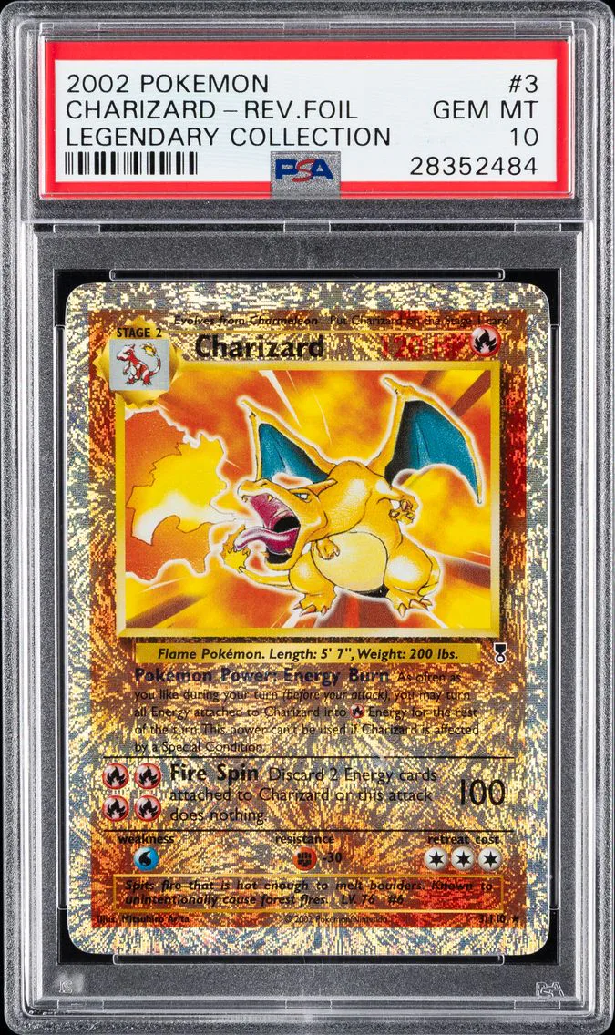 2002 #3 Charizard-Reverse Foil PSA 10 Legendary Collection Pokemon