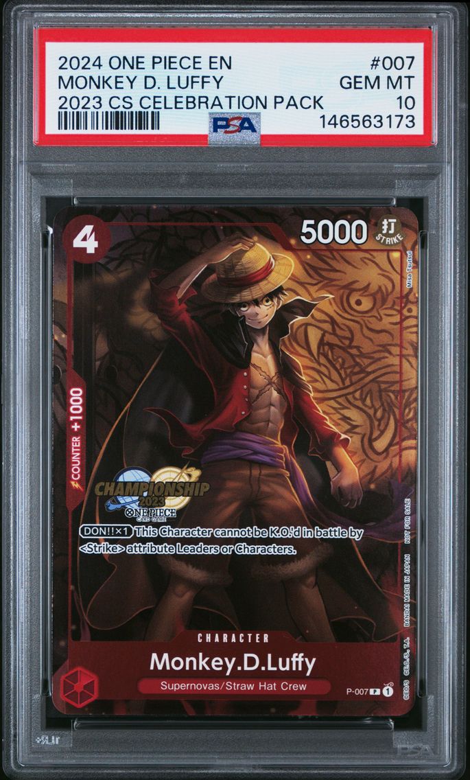 2024 #007 Monkey D. Luffy PSA 10 One Piece Championship 2023 Celebration Pack