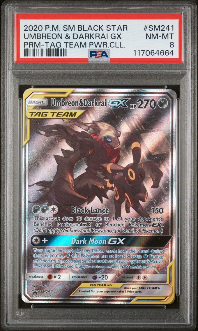 2020 #SM241 Umbreon & Darkrai GX PSA 8 SM Black Star Promo