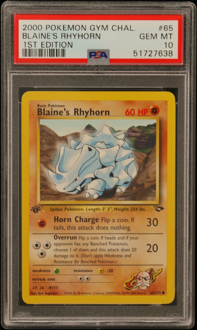 2000 #65 Blaine's Rhyhorn 1st Edition PSA 10 Gym Challenge