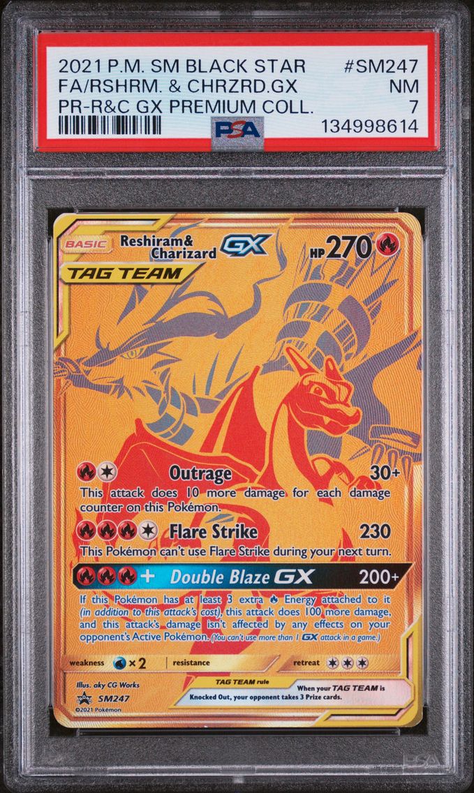2021 #SM247 Full Art/Reshiram & Charizard GX PSA 7 SM Black Star Promo Pokemon