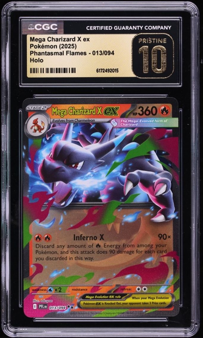 2025 Pokemon Mega Evolution Phantasmal Flames Holo Mega Charizard X EX #13 CGC 10 PRISTINE