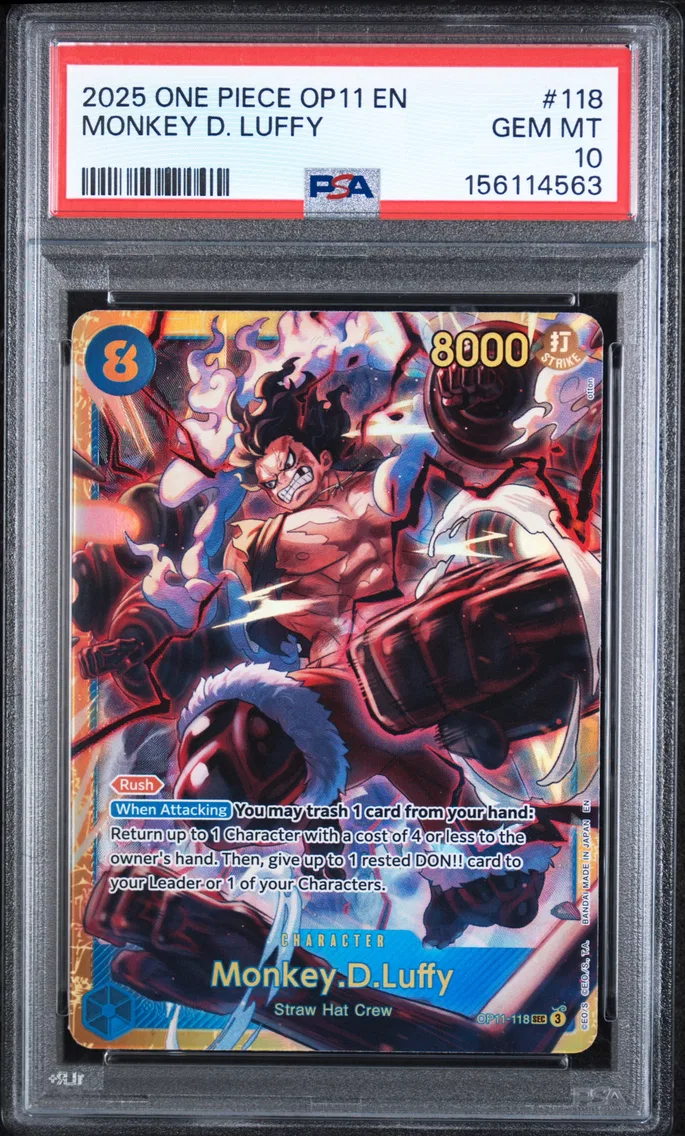 2025 #118 Monkey D. Luffy PSA 10 One Piece OP11-A Fist of Divine Speed