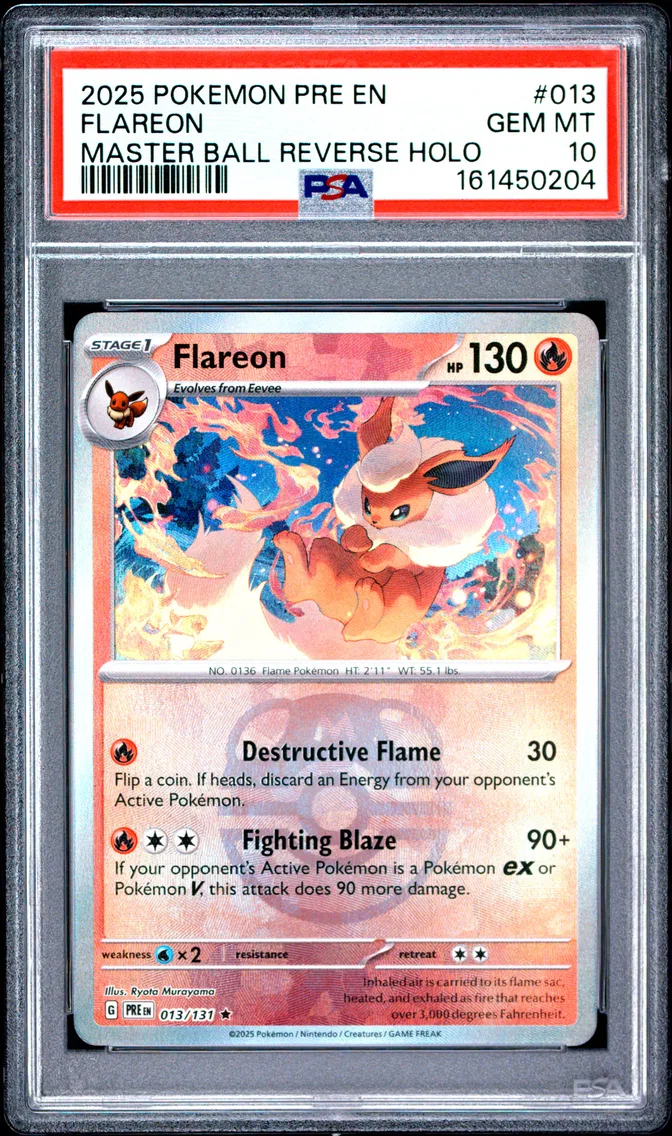 2025 #013 FLAREON Master Ball Reverse Holo PSA 10 Pre EN-Prismatic Evolutions