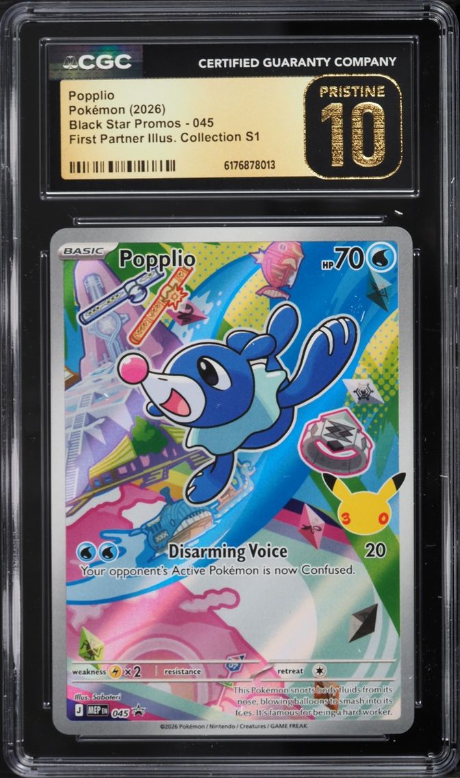 2026 Pokemon Mega Promo First Partner Illustration S1 Full Art Popplio #45 CGC 10 PRISTINE
