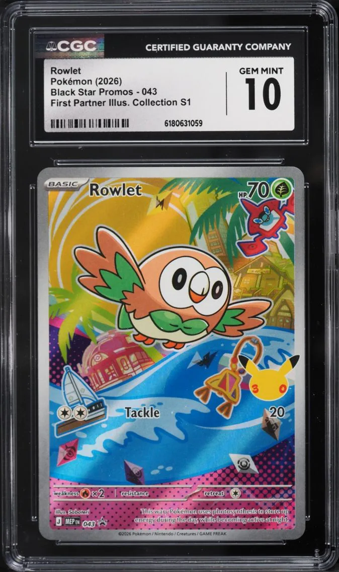 2026 Pokemon Mega Promo First Partner Illustration S1 Full Art Rowlet #43 CGC 10 GEM MINT