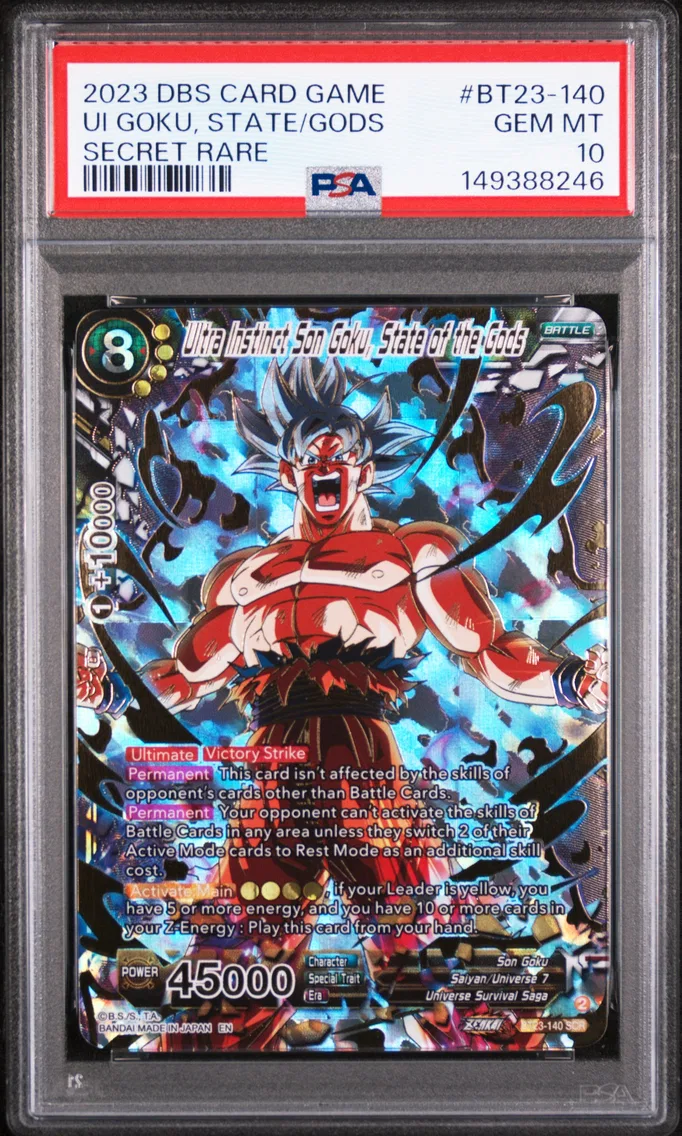 2023 #BT23-140 Ultra Instinct Son Goku, State of the Gods PSA 10 Dragon Ball Super Card Game Series 23 Perfect Combination