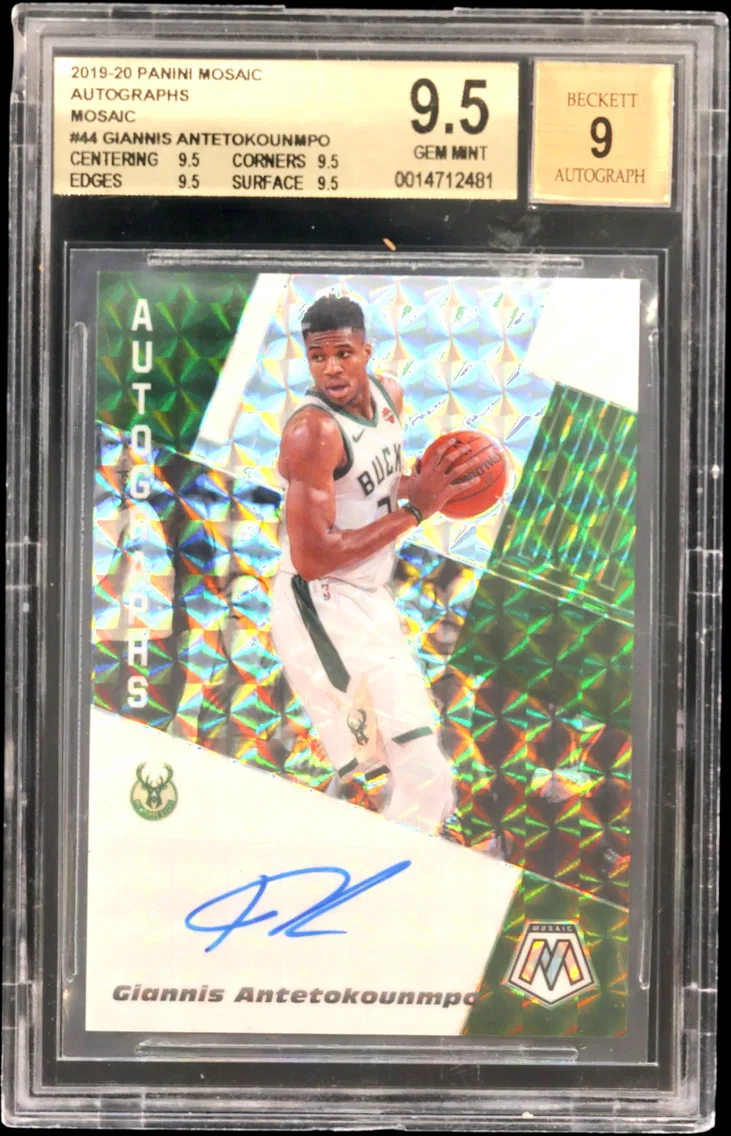 2019 #44 Giannis Antetokounmpo BGS 9.5 Panini Mosaic Autographs Mosaic