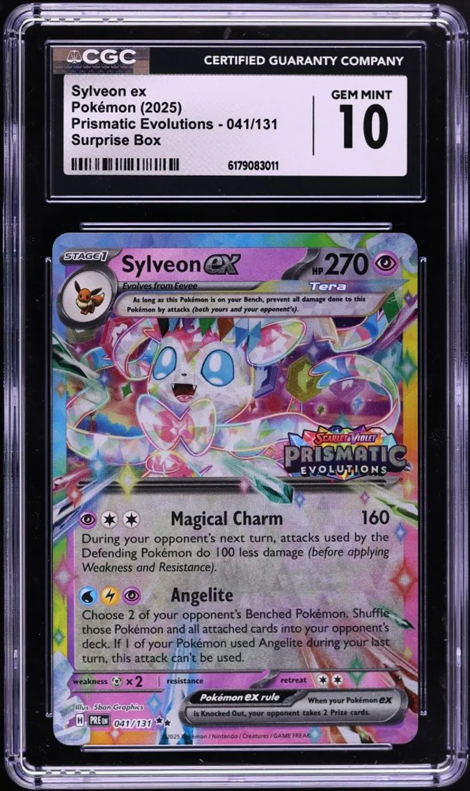 2025 #41 Sylveon ex CGC 10 Pokemon Scarlet & Violet Prismatic Evolutions Surprise Box Holo