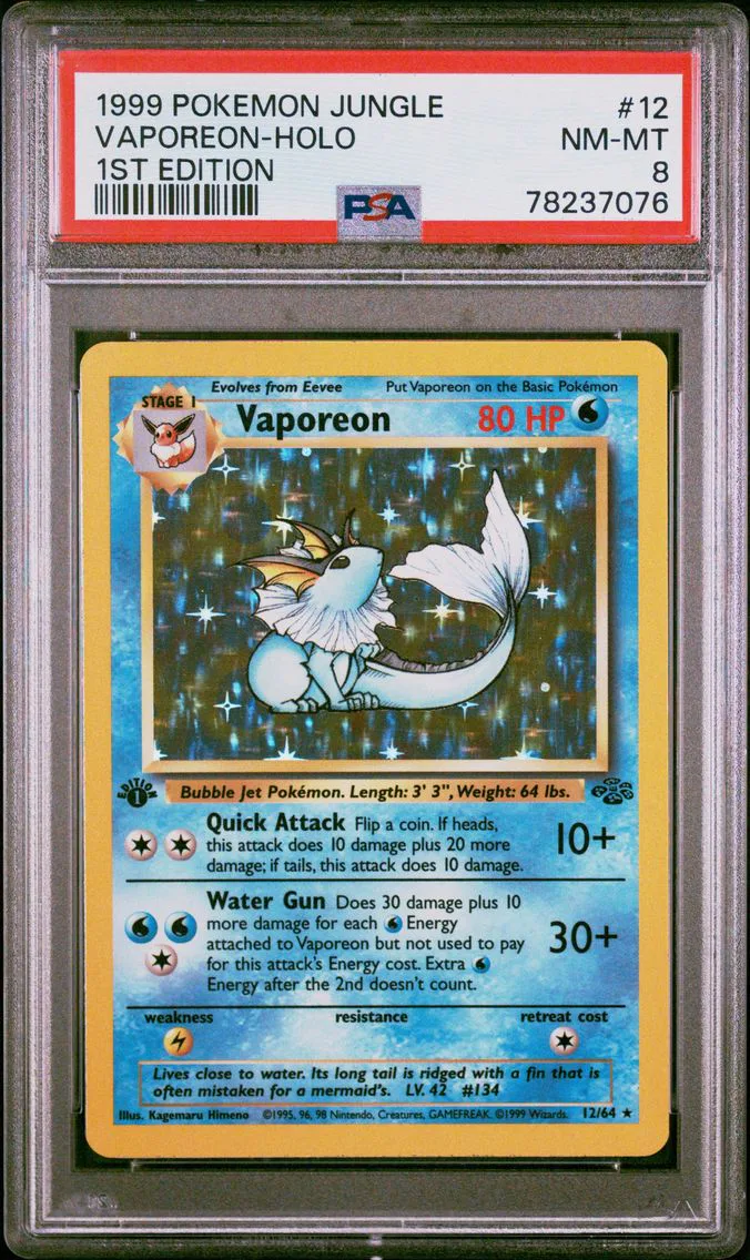 1999 #12 Vaporeon-Holo 1st Edition PSA 8 Jungle