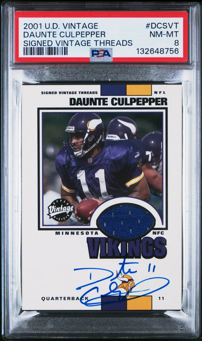 2001 #DCSVT Daunte Culpepper PSA 8 Upper Deck Vintage Signed Vintage Threads