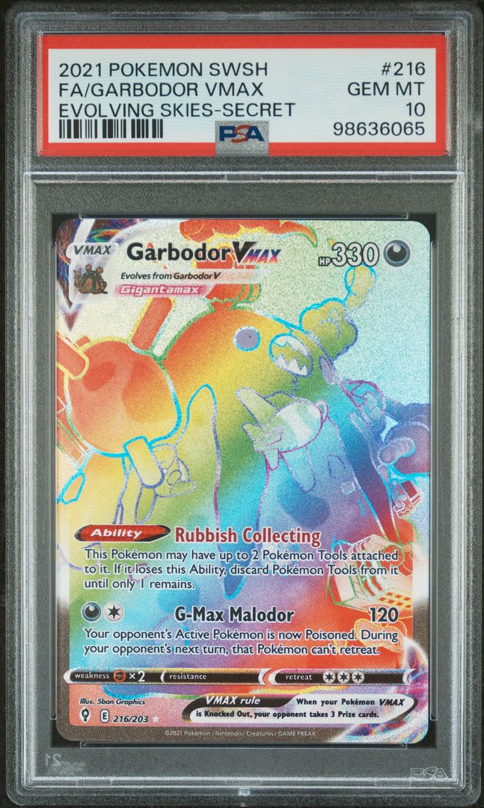 2021 #216 Full Art/Garbodor Vmax PSA 10 Sword & Shield Evolving Skies Pokemon
