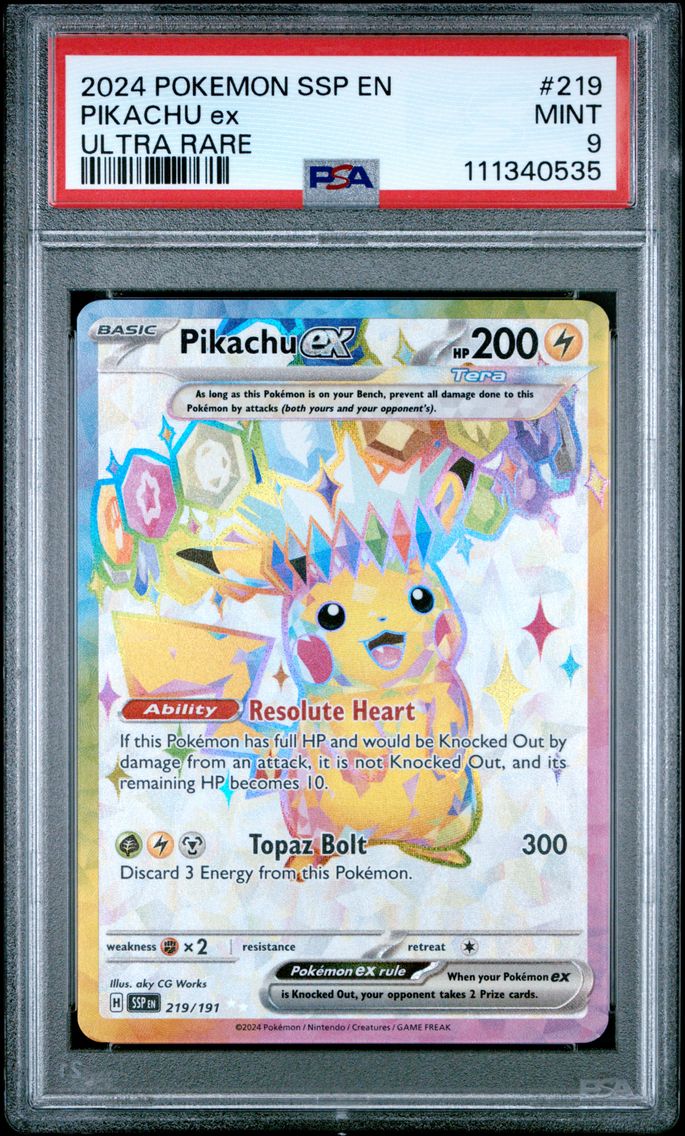 2024 #219 Pikachu EX PSA 9 Ssp EN-Surging Sparks Pokemon