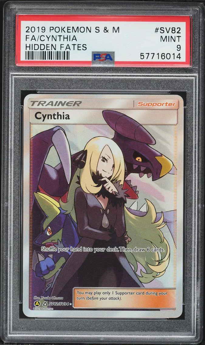 2019 #SV82 Full Art/Cynthia PSA 9 Sun & Moon Hidden Fates Pokemon