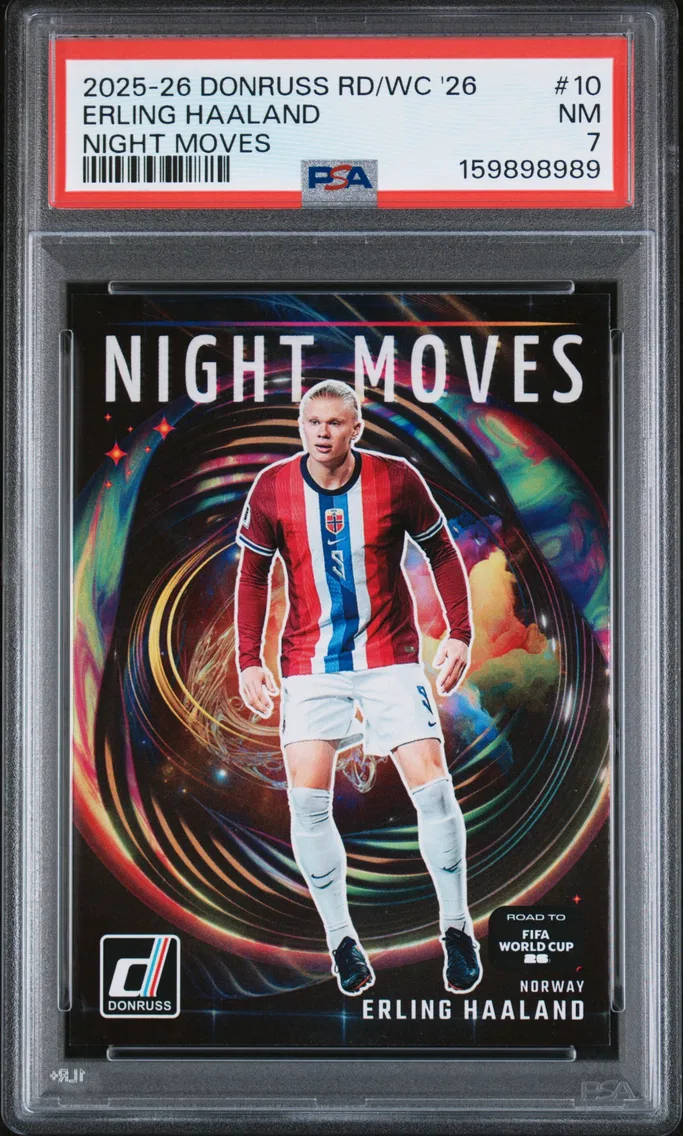 2025 #10 Erling Haaland PSA 7 Panini Donruss Road to FIFA World Cup '26 Night Moves
