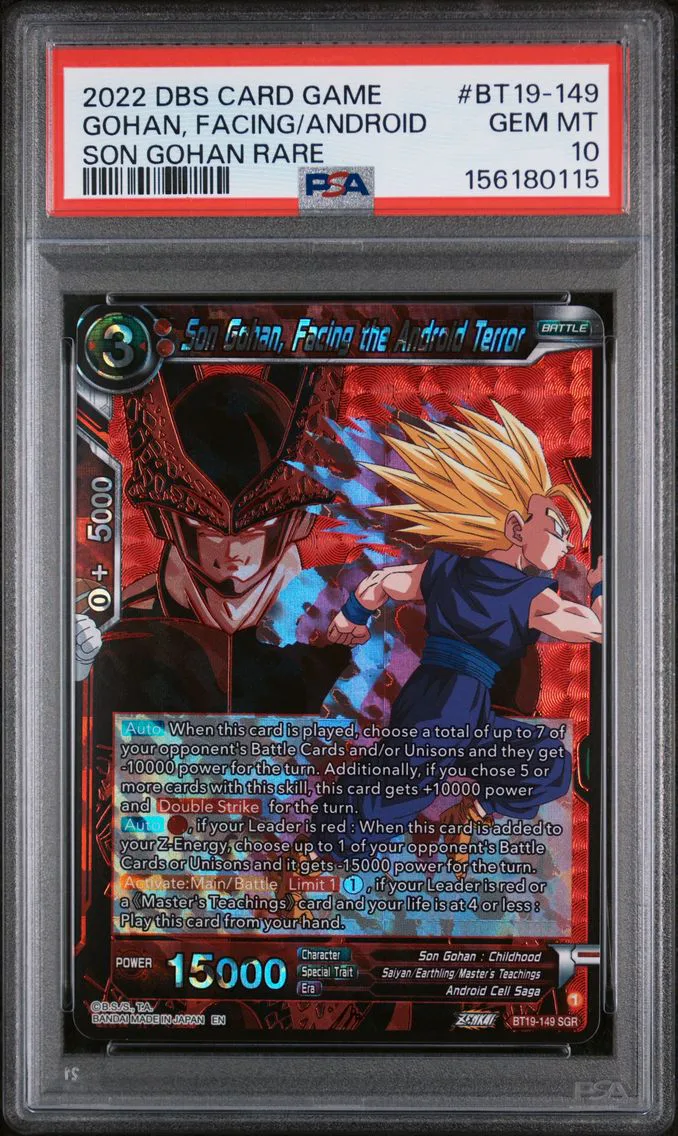 2022 #BT19-149 Son Gohan, Facing the Android Terror PSA 10 Dragon Ball Super Card Game Series 19 Fighter's Ambition