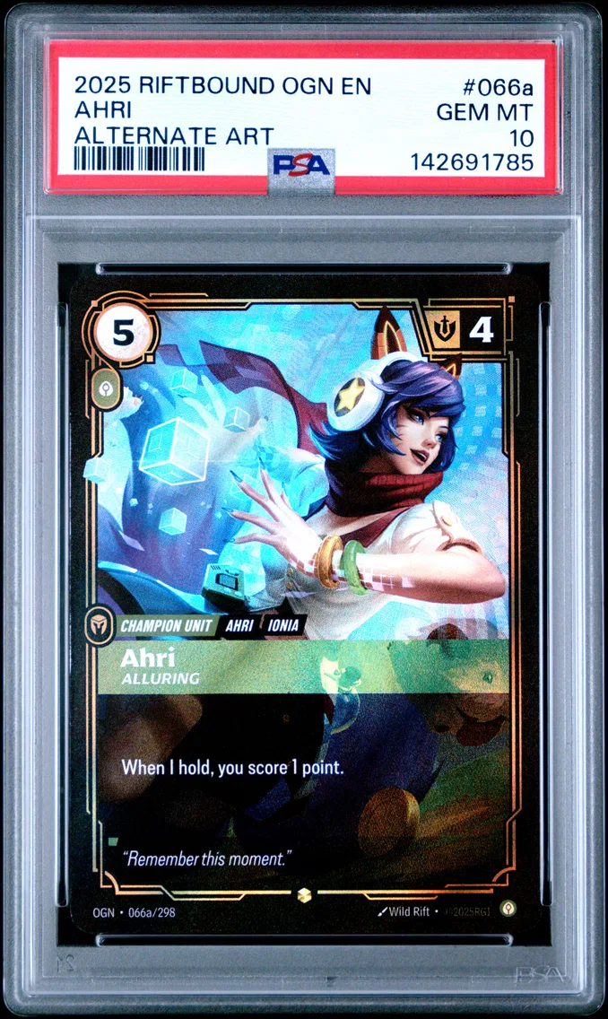 2025 #066a Ahri - Alluring PSA 10 Riftbound: League of Legends Ogn-Origins