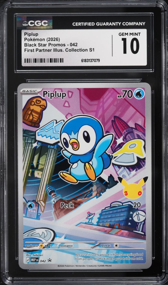 2026 Pokemon Mega Evolution Promo First Partner Illustration S1 Full Art Piplup #42 CGC 10 GEM