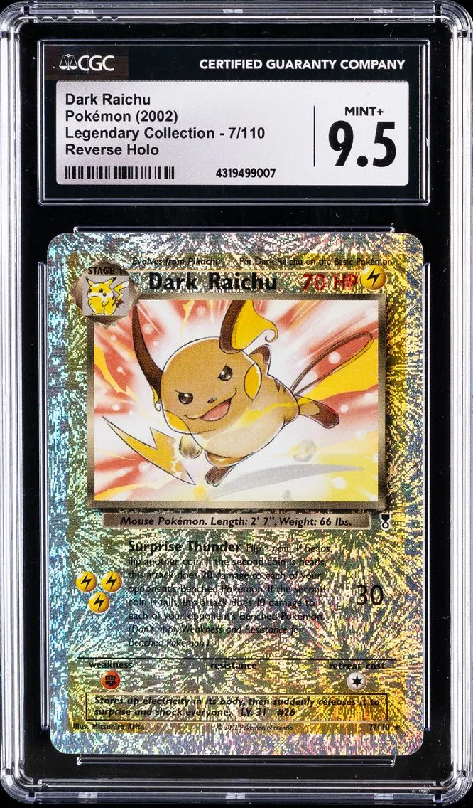 2002 #7 Dark Raichu-Reverse Foil CGC 9.5 Legendary Collection Pokemon