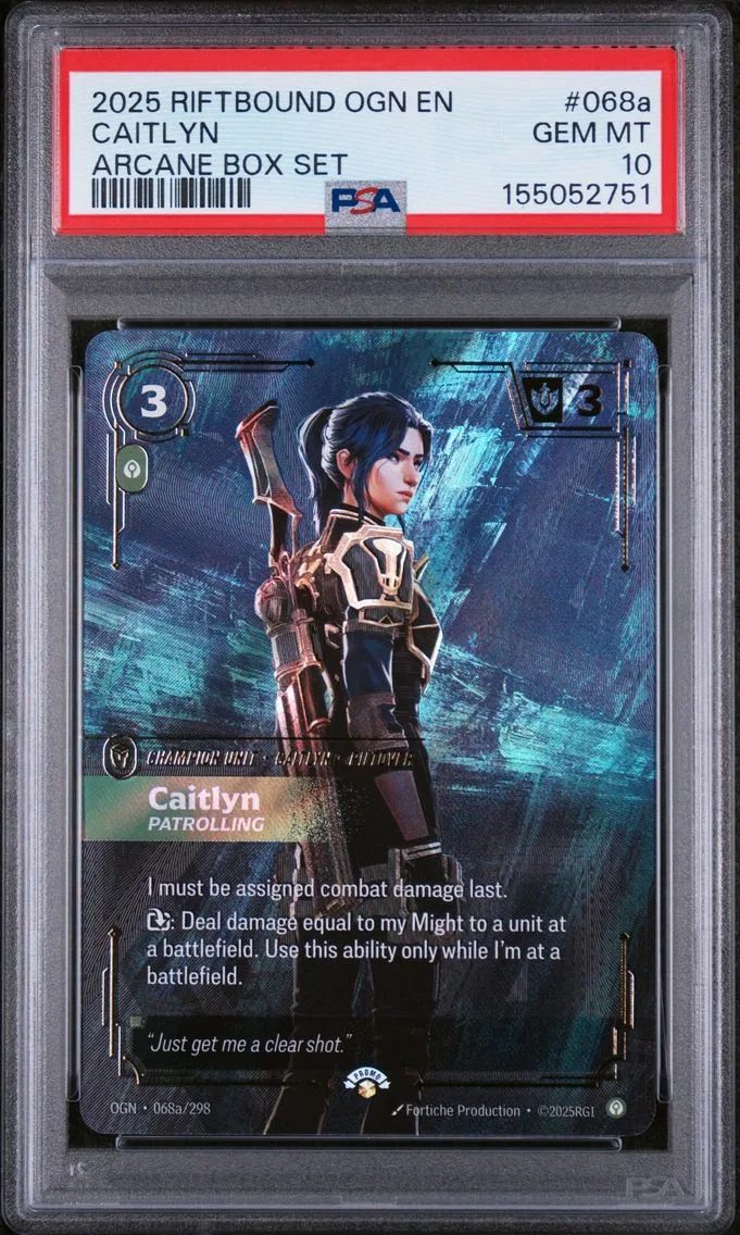 2025 #068a Caitlyn - Patrolling PSA 10 Riftbound: League of Legends Ogn-Origins