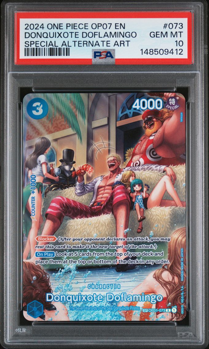 2024 #073 Donquixote Doflamingo Special Alternate Art PSA 10 OP07-500 Years in the Future One Piece