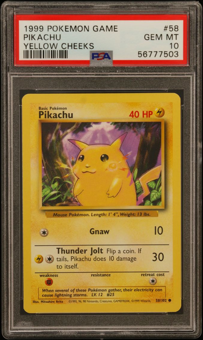 1999 #58 Pikachu PSA 10 Game