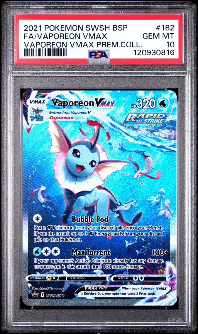 2021 #182 Full Art/Vaporeon Vmax PSA 10 Swsh Black Star Promo Pokemon