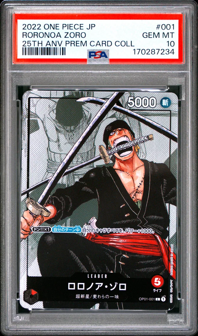 2022 #001 Roronoa Zoro PSA 10 One Piece Japanese 25th Anniversary Premium Card Collection