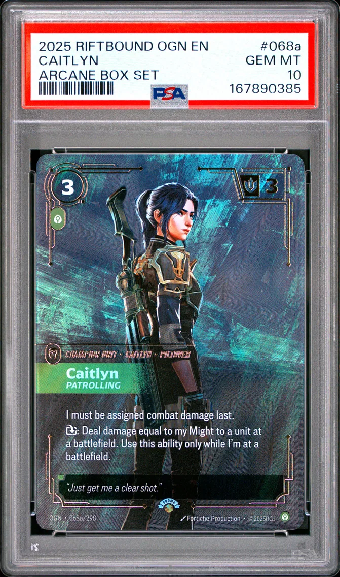 2025 #068a Caitlyn - Patrolling PSA 10 Riftbound: League of Legends Ogn-Origins