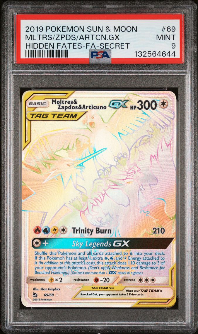 2019 #69 Full Art/Moltres & Zapdos & Articuno GX PSA 9 Sun & Moon Hidden Fates