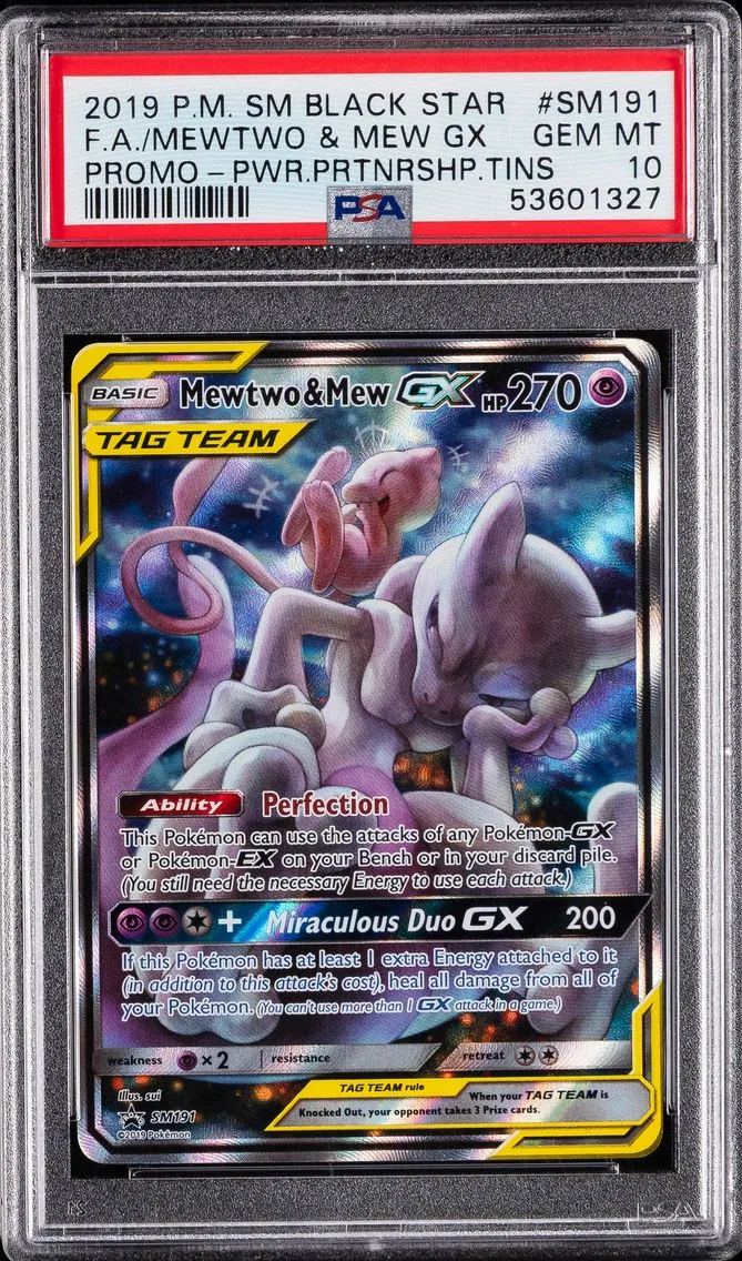 2019 #SM191 Full Art/Mewtwo & Mew GX PSA 10 SM Black Star Promo Pokemon