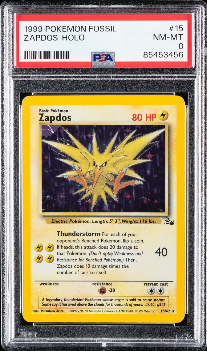1999 #15 Zapdos-Holo PSA 8 Fossil Pokemon