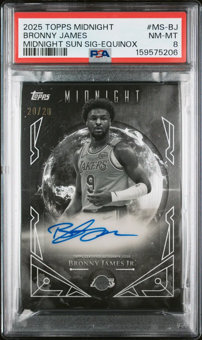2025 #MS-BJ Bronny James PSA 8 Topps Midnight Midnight Sun Signatures
